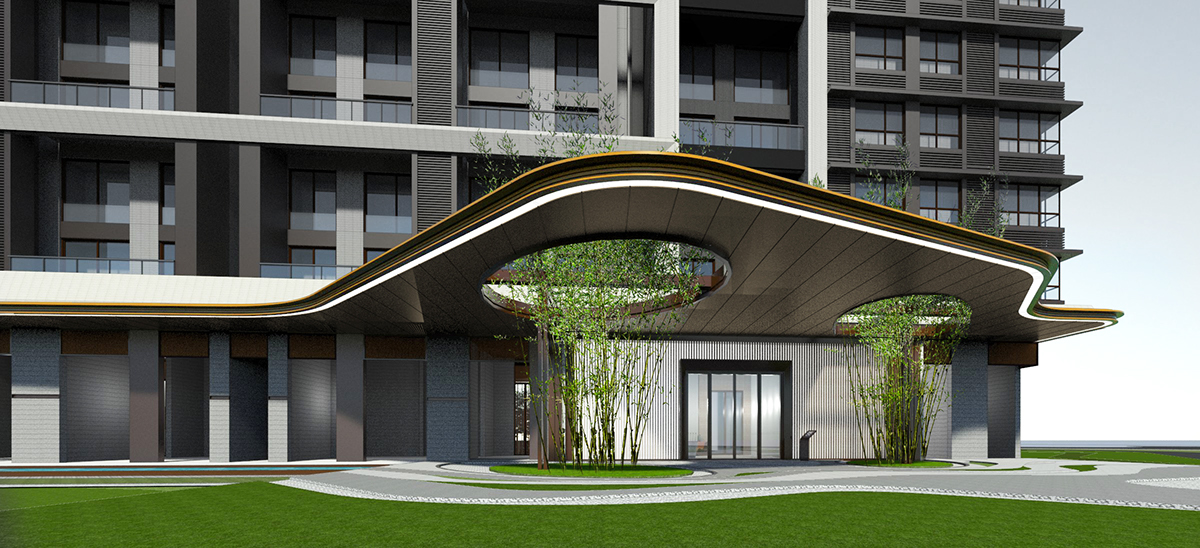 外挑雨棚式住宅入口大堂-0