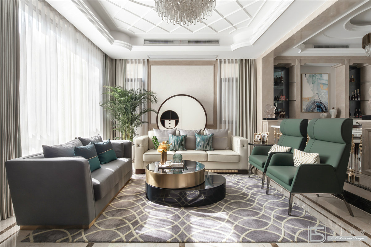 壹色软装 | 现代轻奢融入新中式，打造 350m2 中央美墅-5