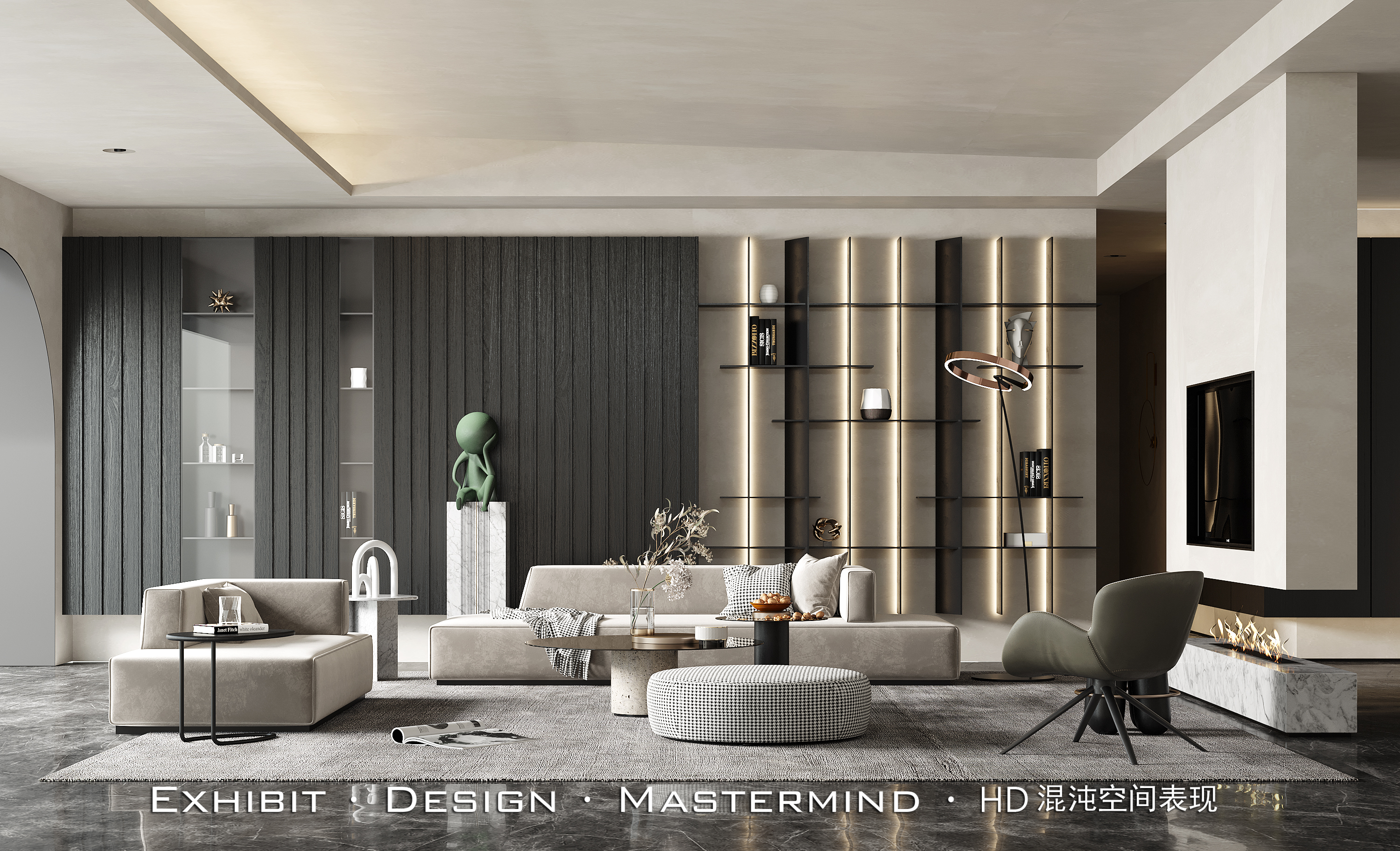 混沌空间写实表现ll暗黑现代轻奢客厅-3