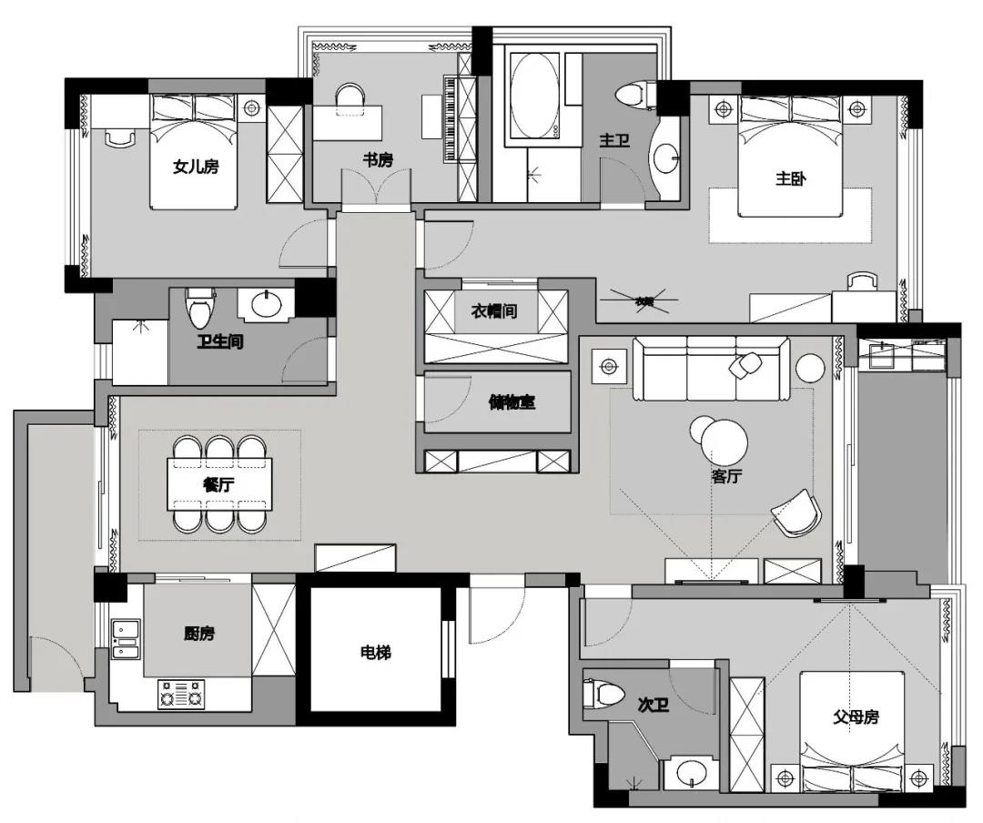 杭州 190m2 现代轻奢平层之家，以克莱因蓝加莫奈灰诠释温柔优雅-9