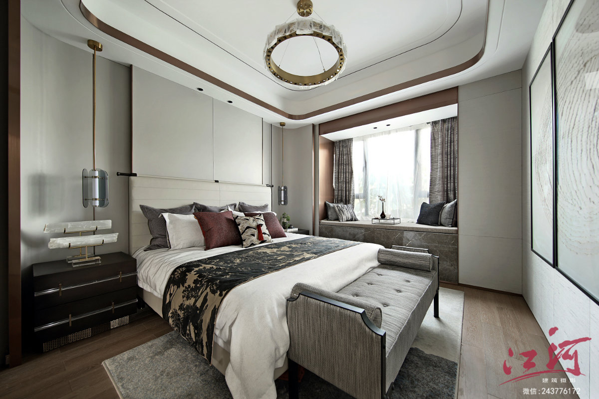 新中式高级灰格调样板房空间摄影-18