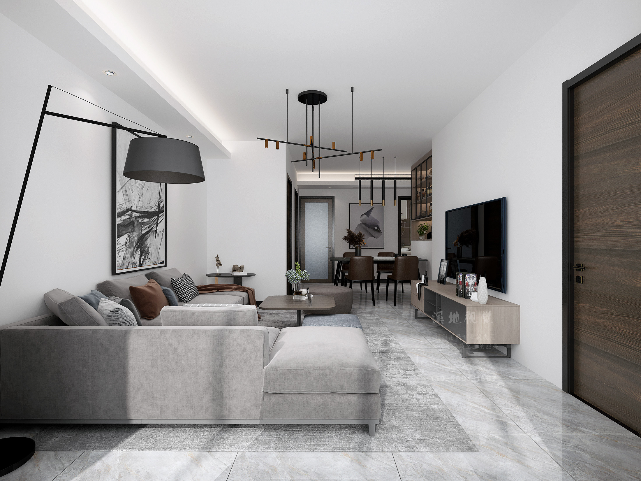 现代黑白灰家装客餐厅主卧-6