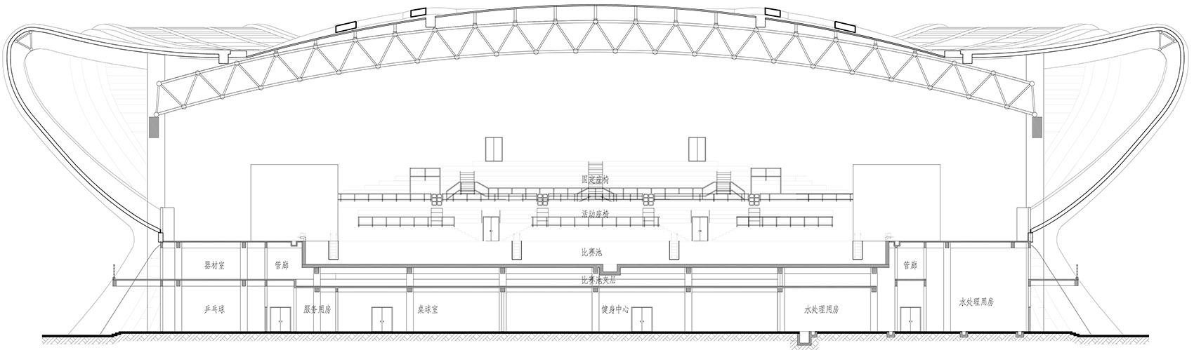苍南体育中心 | 型钢桁架结构结合曲面网壳，呈现“八”字形构图-73