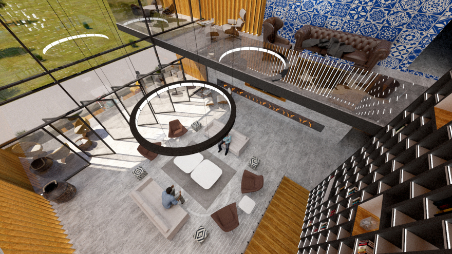 三层错落式住宅设计,楼梯与书架完美融合-9