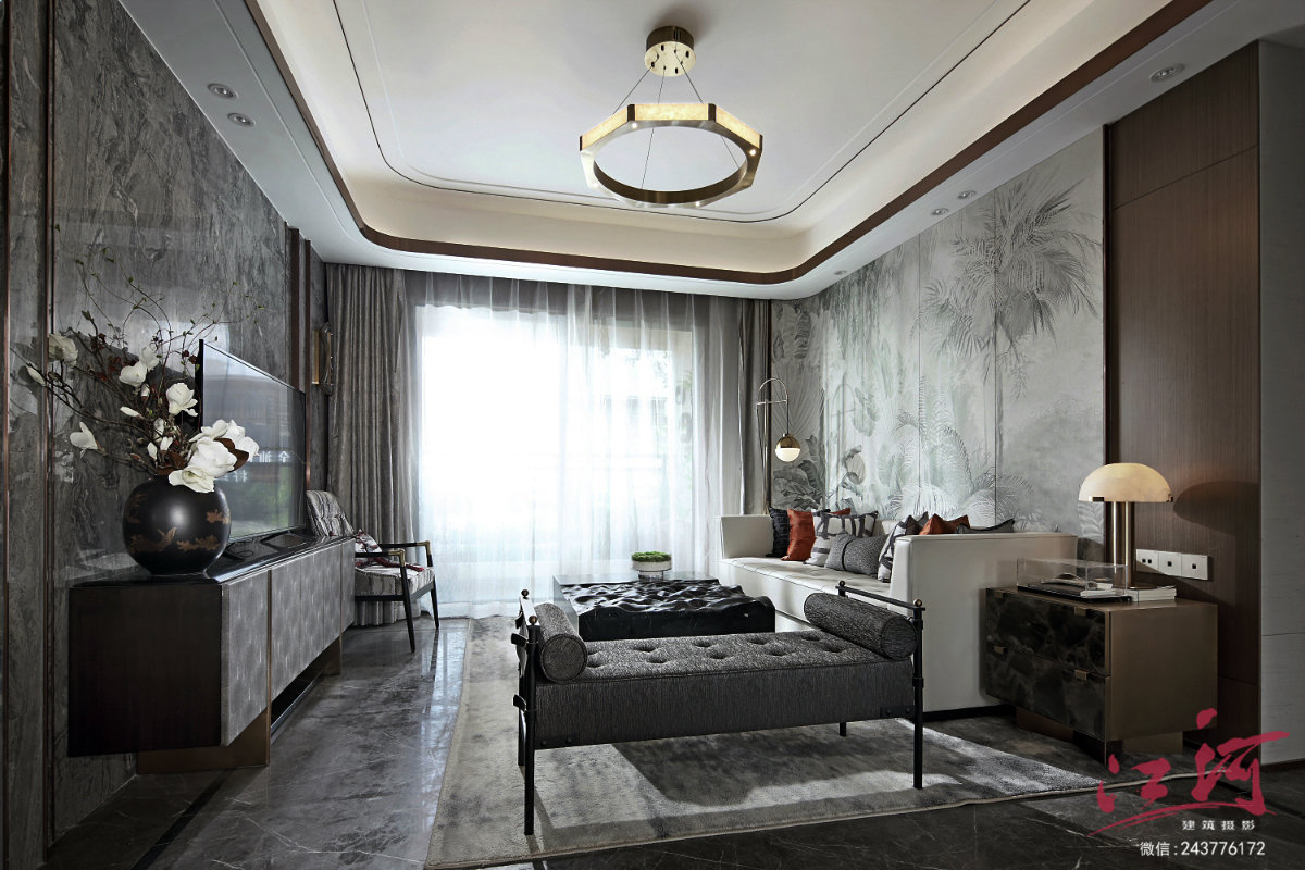 新中式高级灰格调样板房空间摄影-5