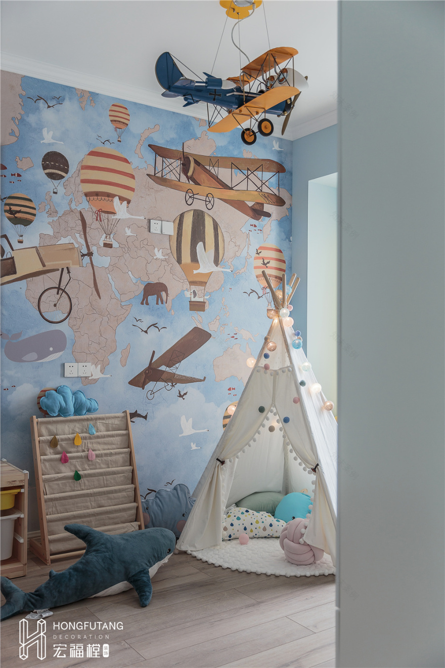 成都宏福樘装饰《飞行棋》平层住宅设计,美式混搭风格-56