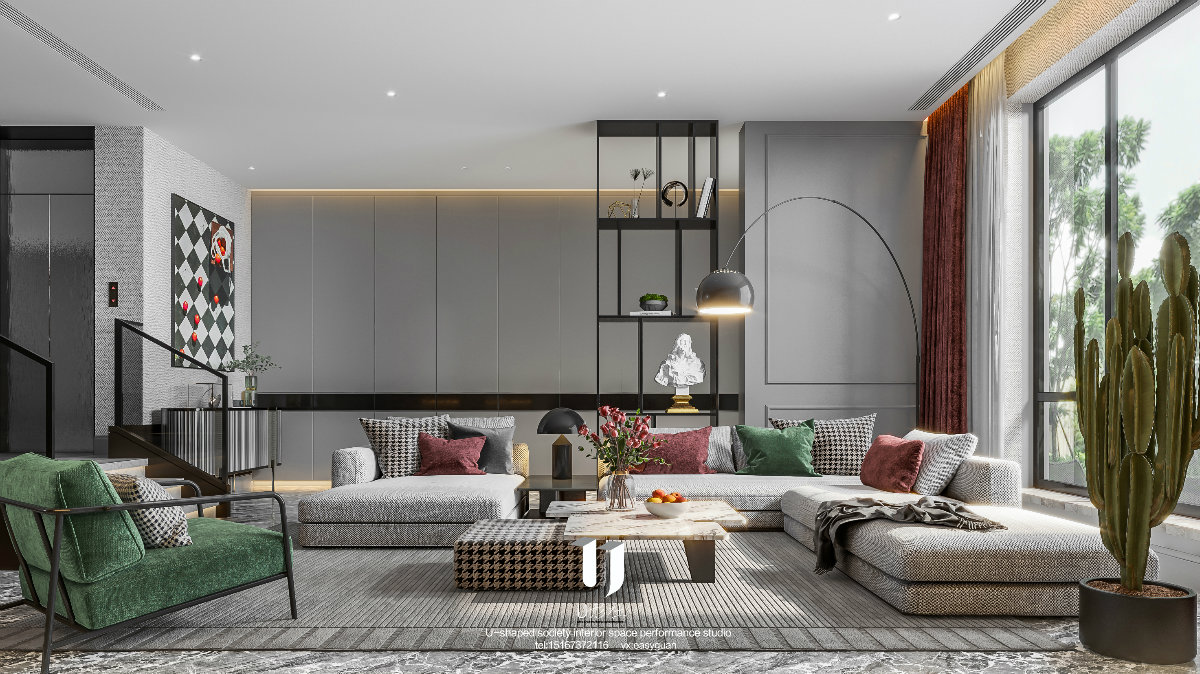 现代住宅的绿色与红色碰撞-5