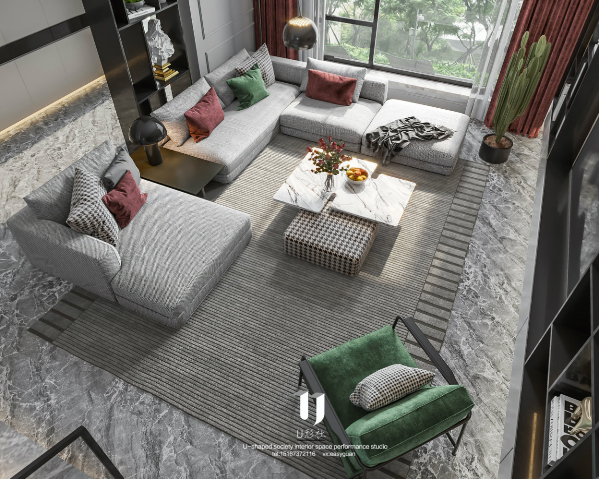 现代住宅的绿色与红色碰撞-4