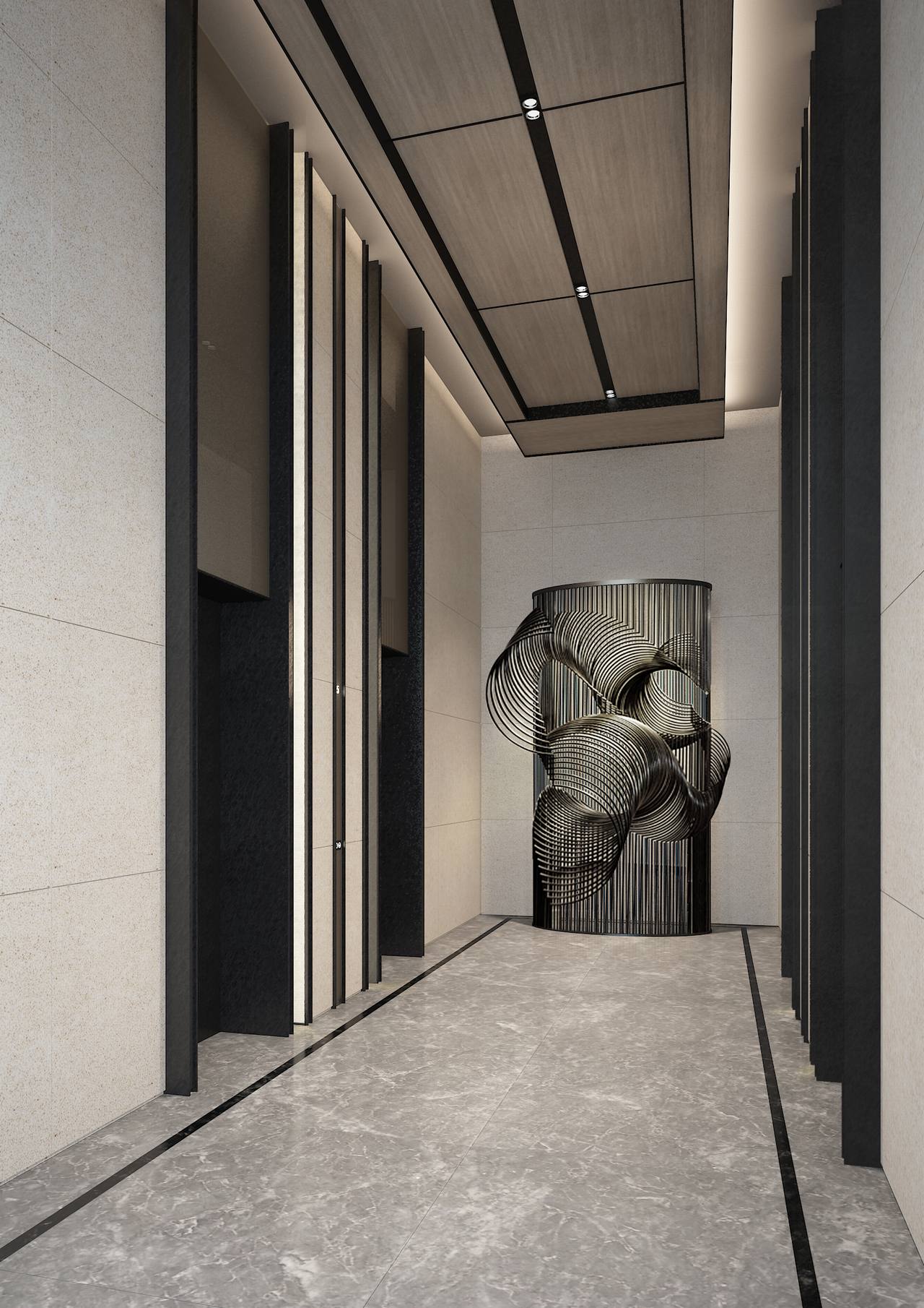 【SCDA&如恩】华润公寓大堂+电梯间软装方案&效果图&施工图&物料表-2