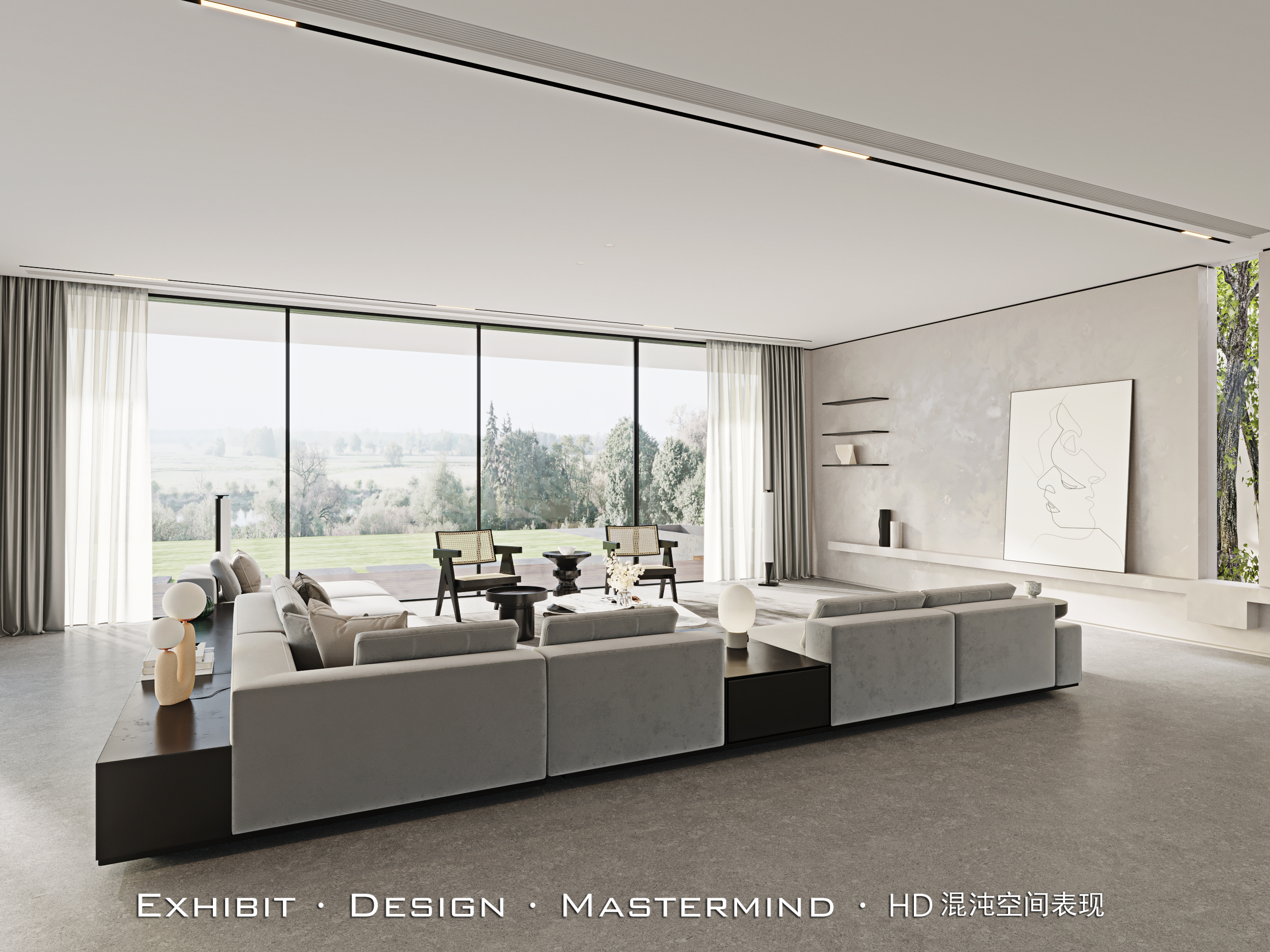 现代极简客厅的混沌空间写实表现-1