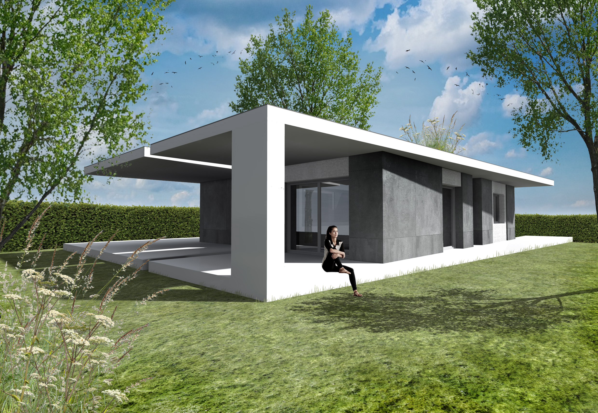 单层别墅设计典范 | 绿色庭院与独特空间布局-0