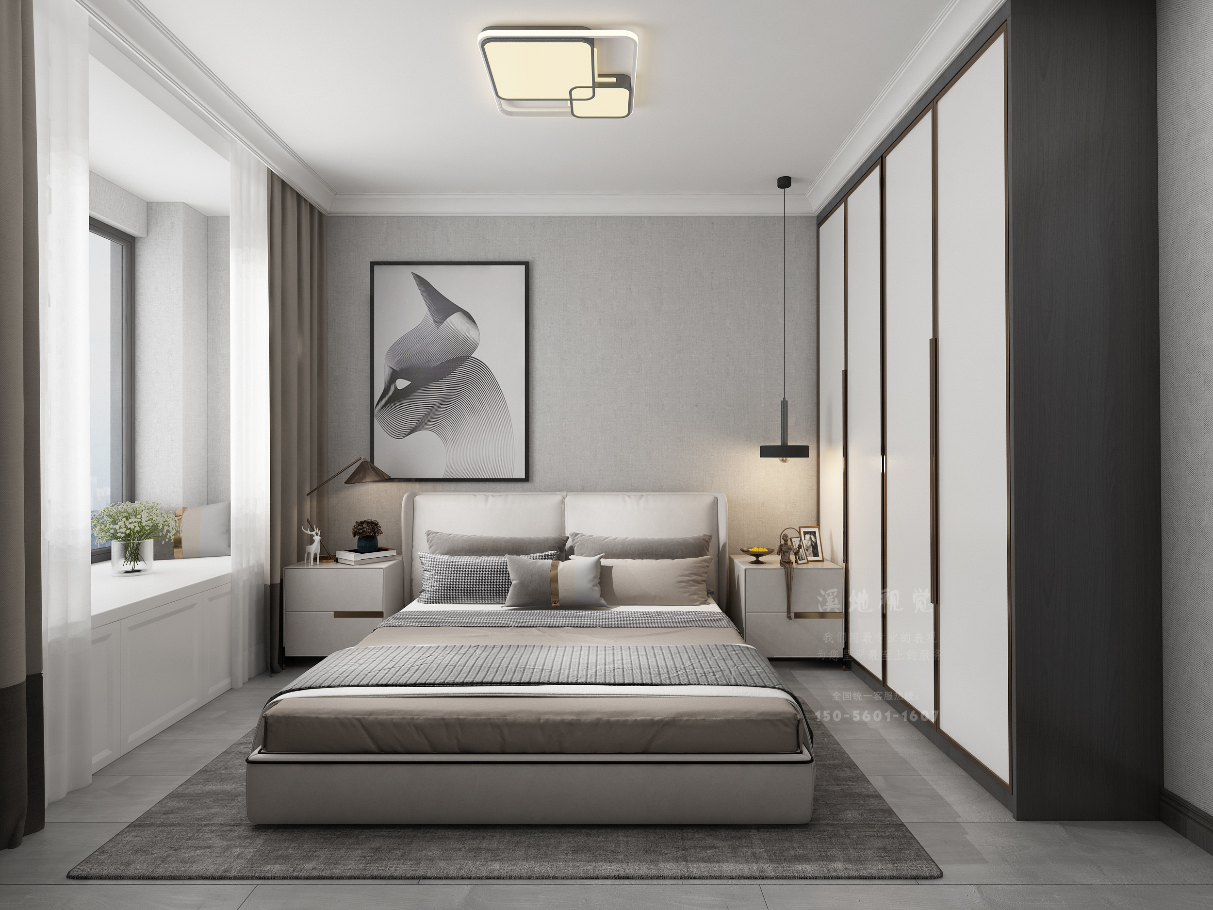 现代黑白灰家装客餐厅主卧-0