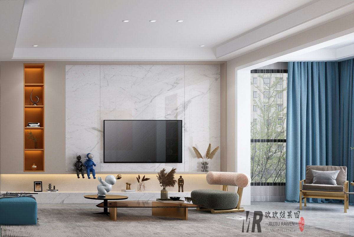 现代简约 |现代轻奢 |客餐厅、卧室效果图案例分享——玖玖设计表现-11