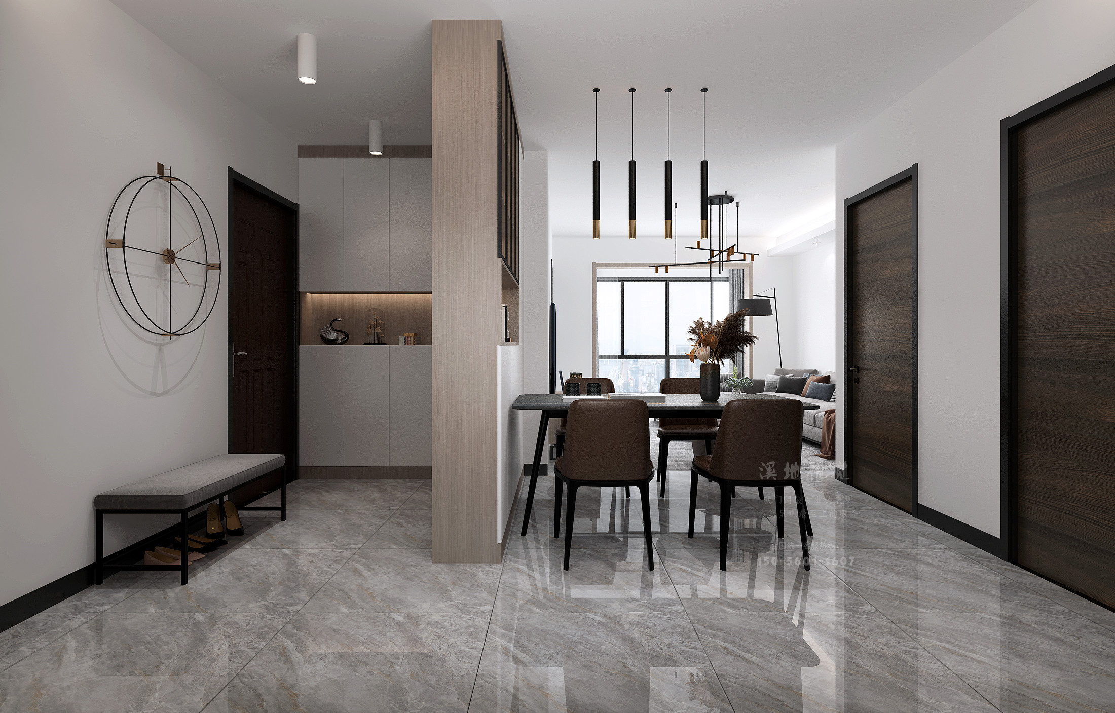 现代黑白灰家装客餐厅主卧-5