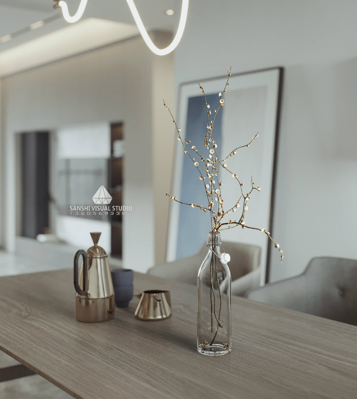 现代风格客餐厅,卧室-4