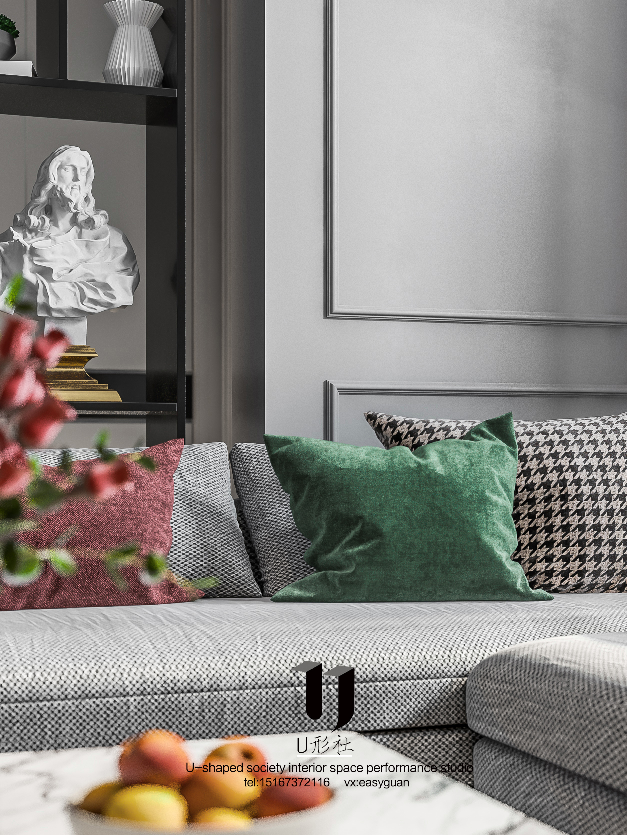 现代住宅的绿色与红色碰撞-7