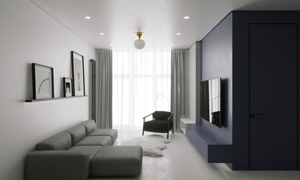 乌克兰 45 平米蓝色系公寓，惊艳 2020 年设计界-3