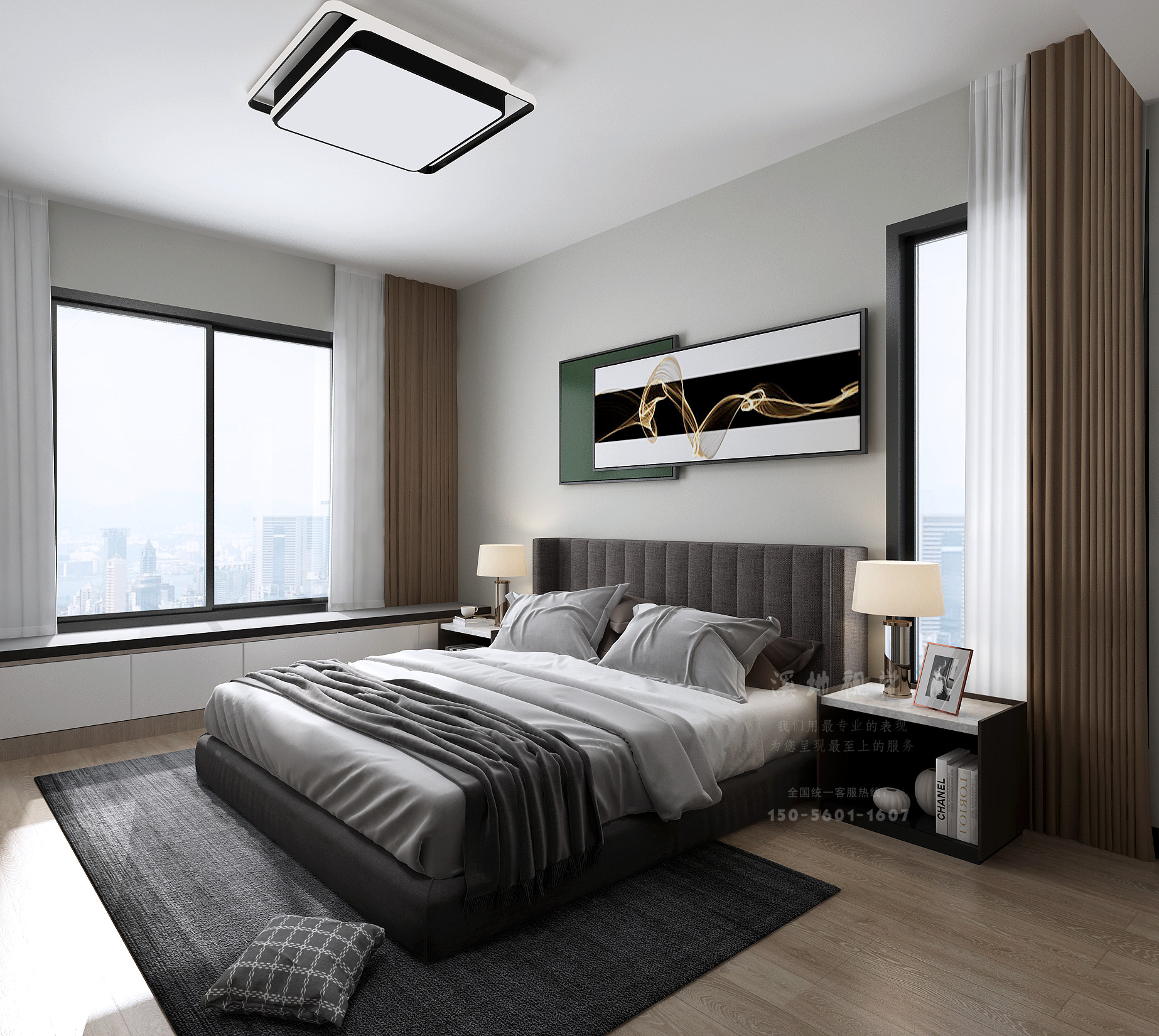 现代黑白灰家装客餐厅主卧-7