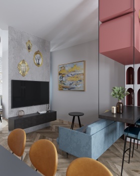 Living room with fireplace in a country house