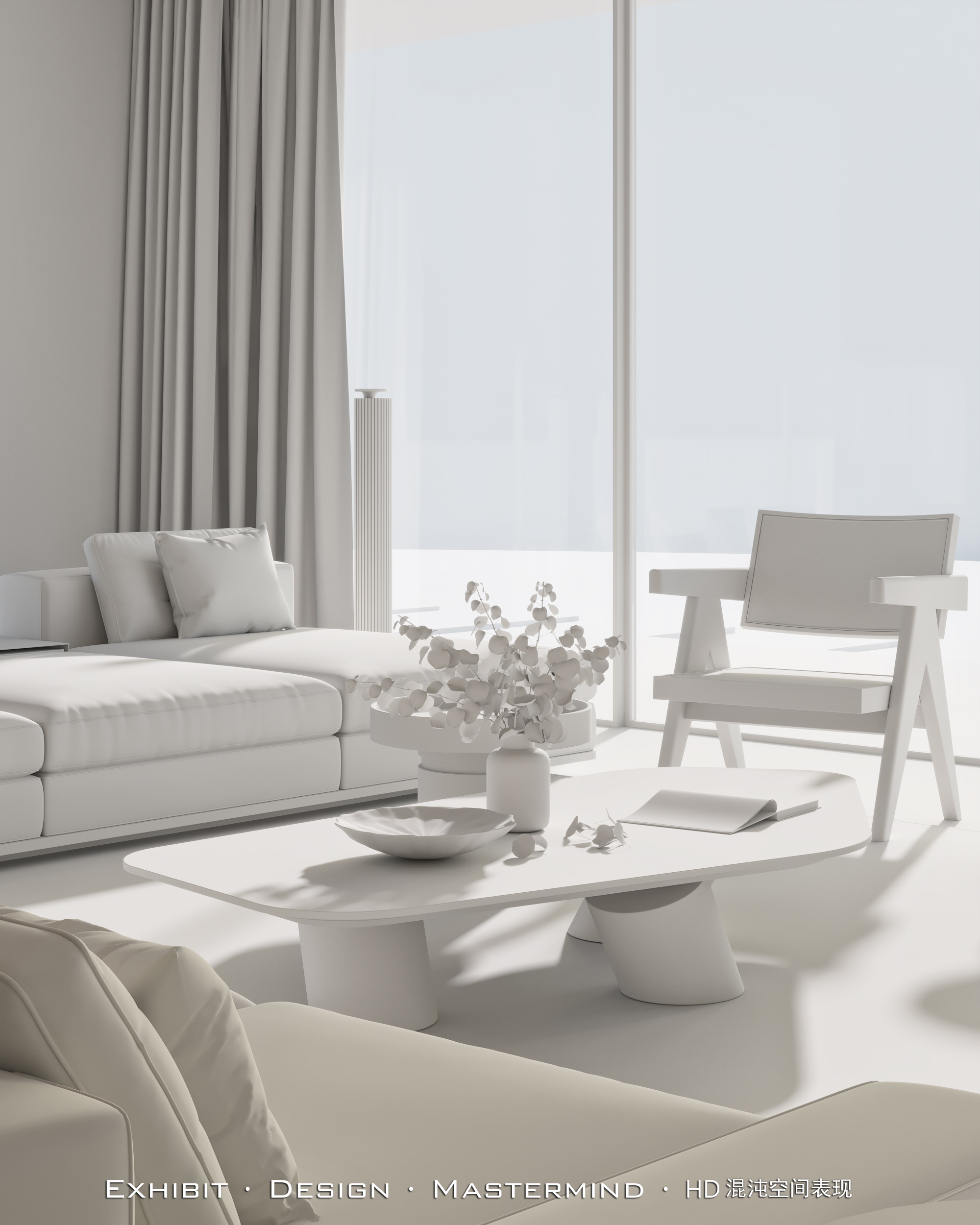 现代极简客厅的混沌空间写实表现-4