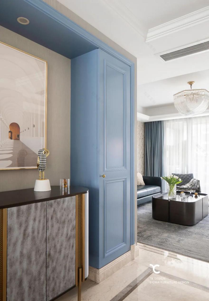 杭州 190m2 现代轻奢平层之家,以克莱因蓝加莫奈灰诠释温柔优雅-21