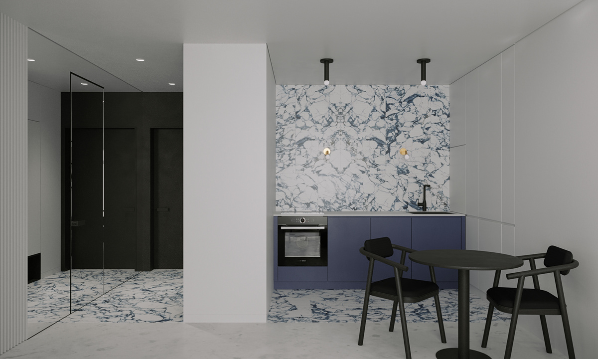 乌克兰 45 平米蓝色系公寓，惊艳 2020 年设计界-2