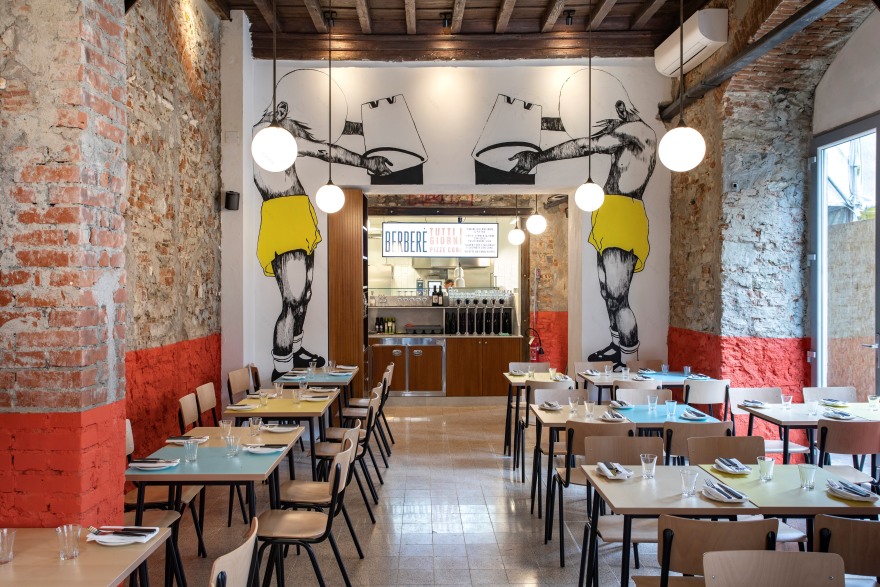 佛罗伦萨 BERBERÈ SANTACROCE 餐厅,原生态砖墙与流行色彩的碰撞-0