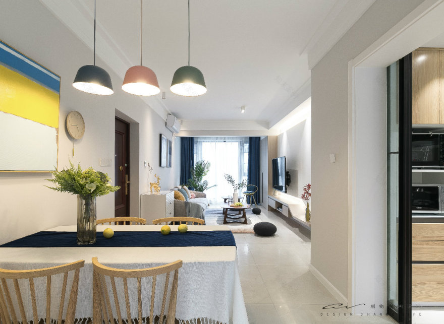 双主卧 90 平空间设计,木色电视墙与仿生植物的完美融合-14