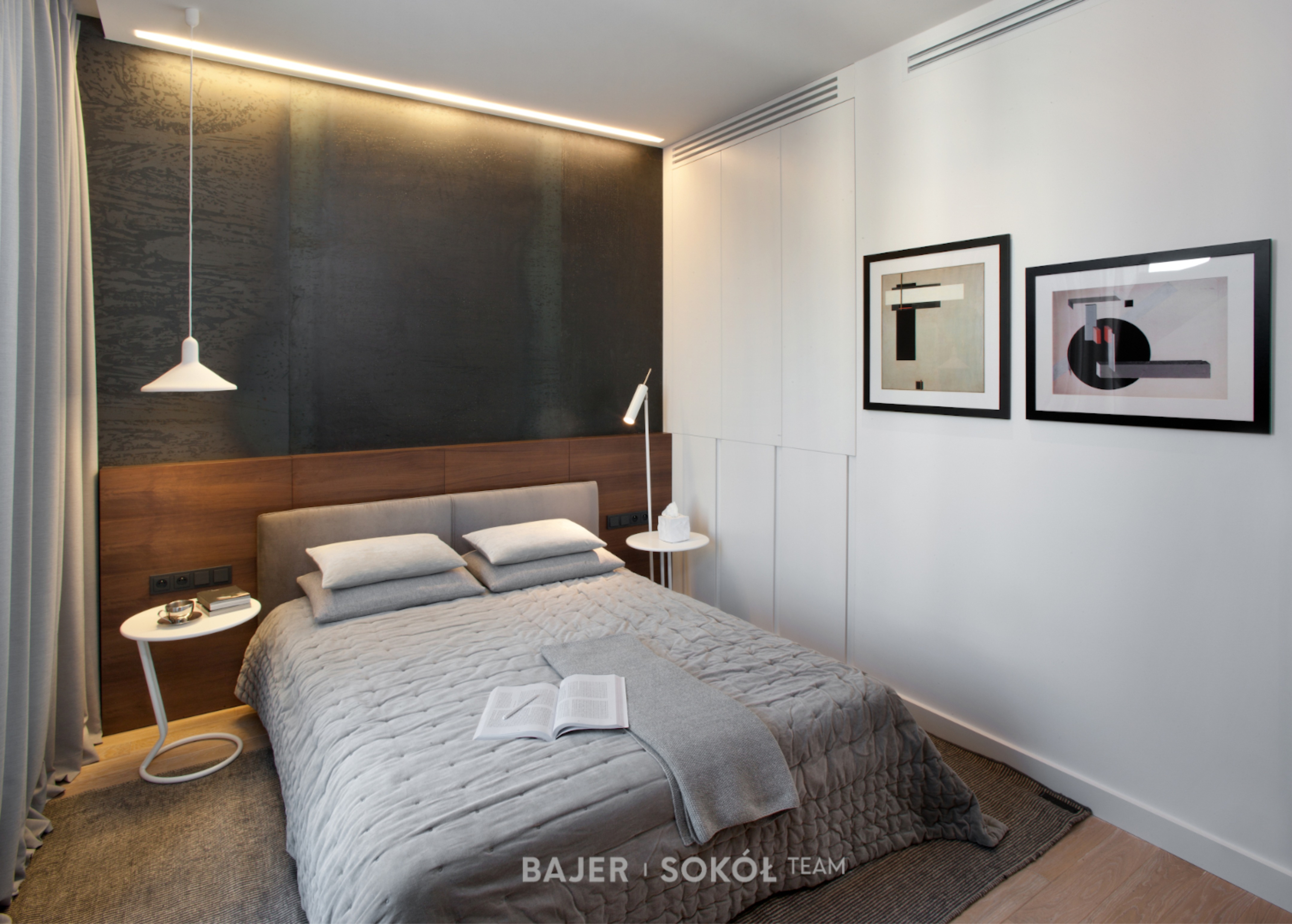 华沙中心小公寓,美式核桃木与灰岩的温馨空间-5
