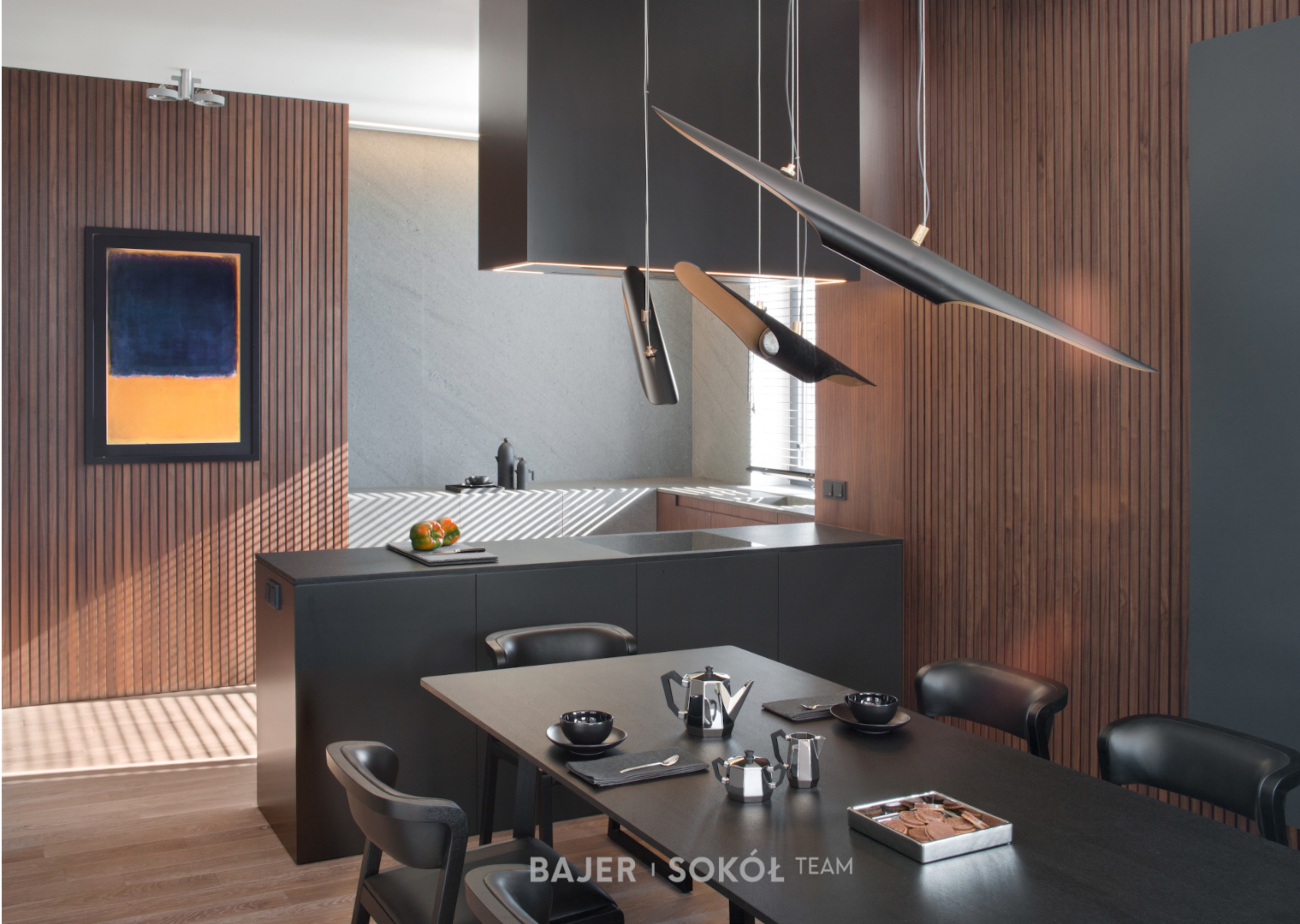 华沙中心小公寓，美式核桃木与灰岩的温馨空间-0