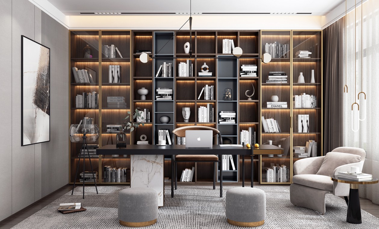 现代风格超简洁书房-0