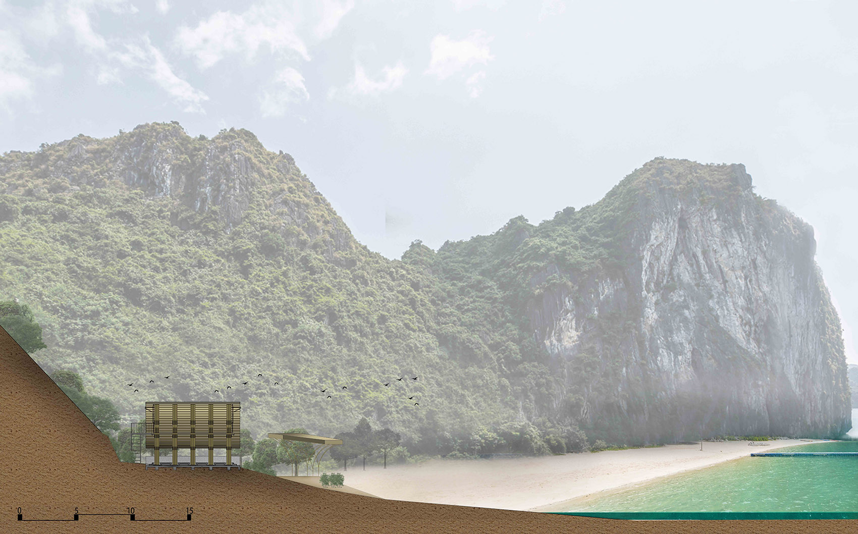 漂流岛度假村，越南/绿色山脉、白色沙滩与蓝色海洋中的竹结构-41