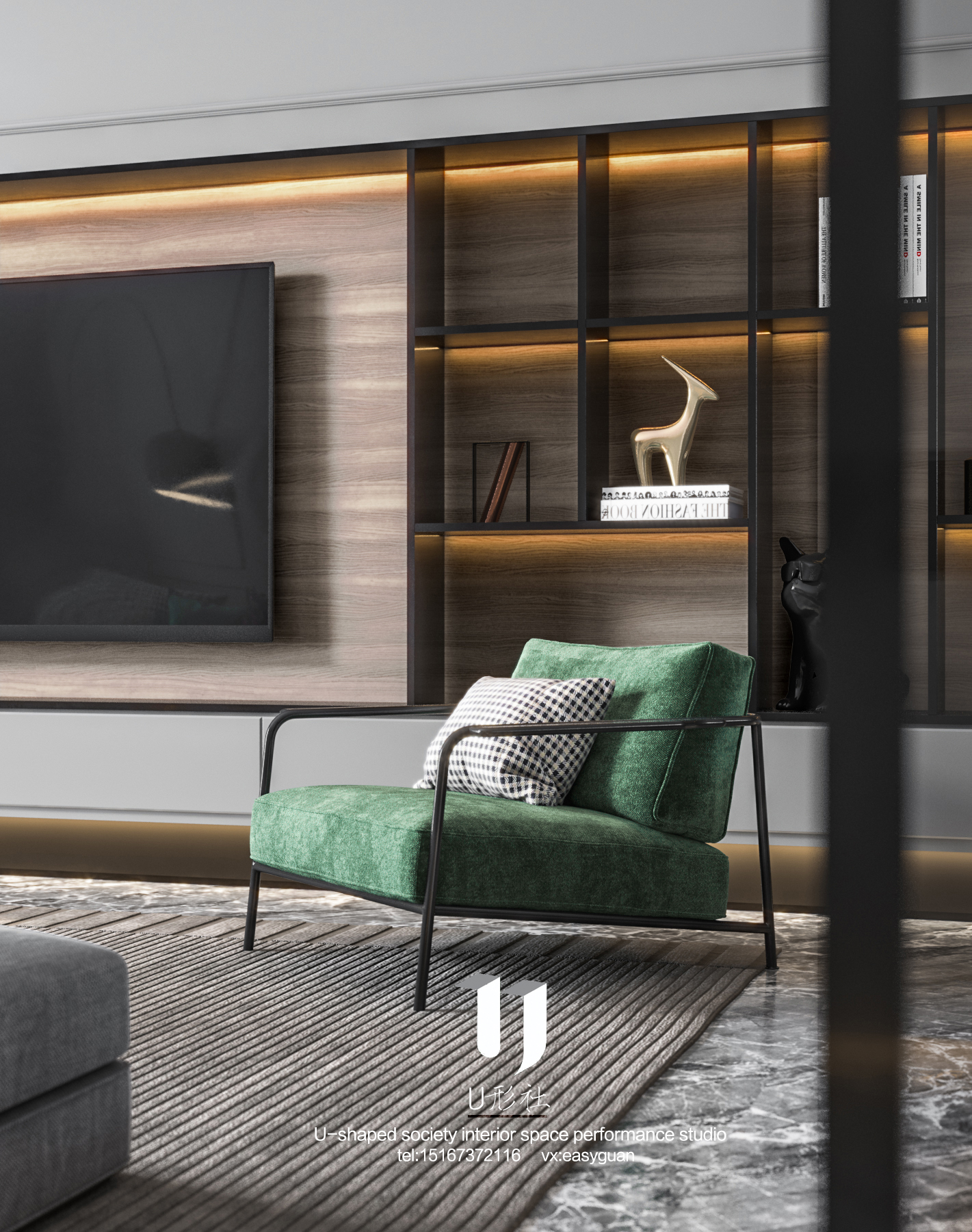 现代住宅的绿色与红色碰撞-10