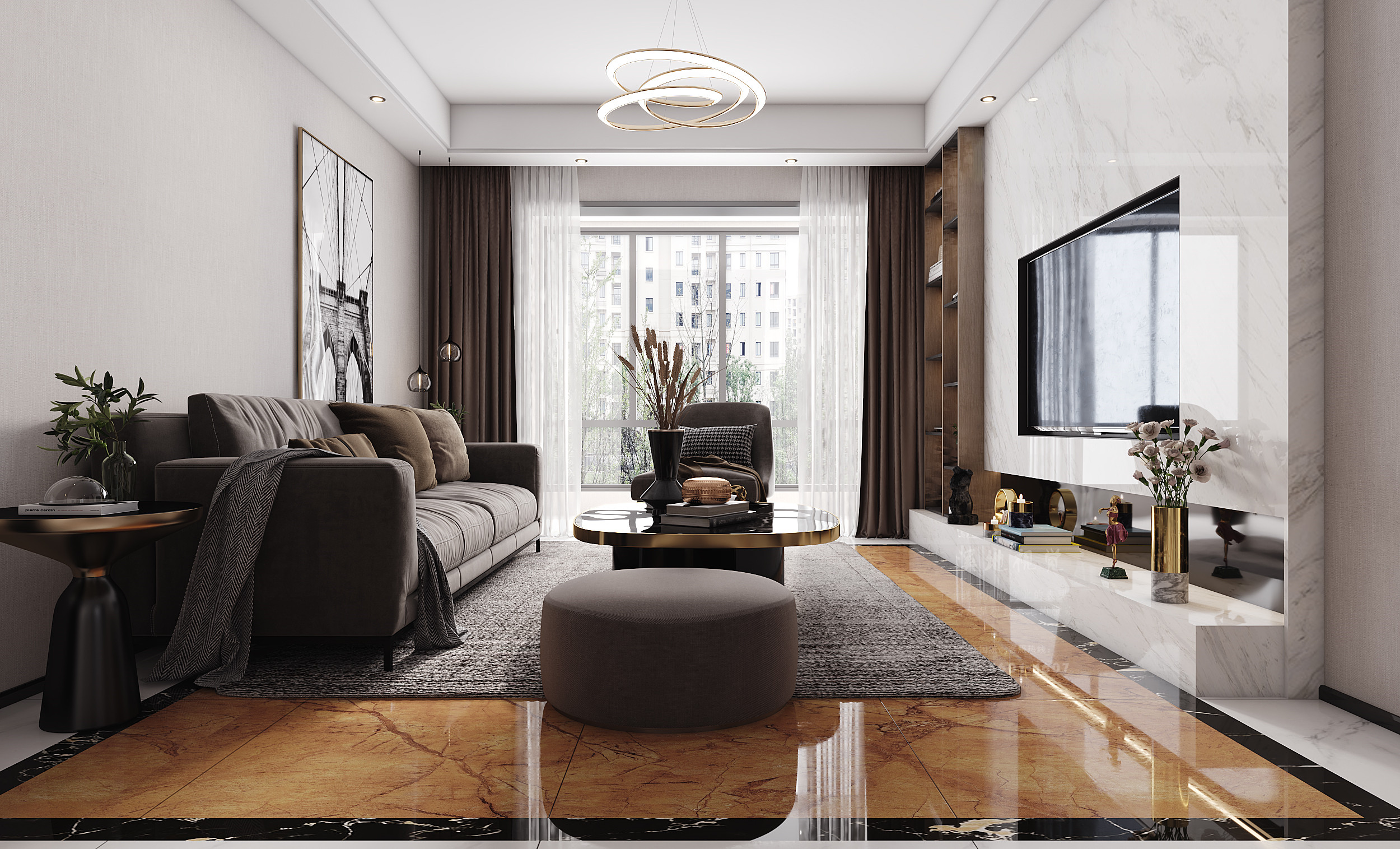 现代黑白灰家装客餐厅主卧-9