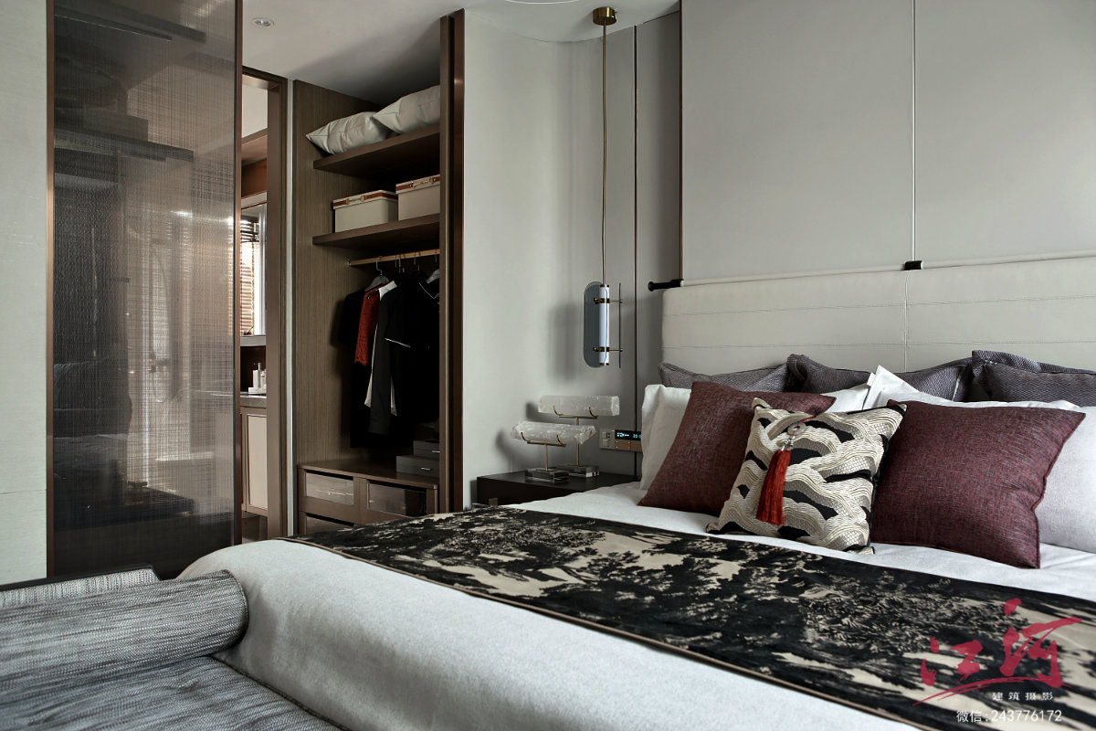 新中式高级灰格调样板房空间摄影-16