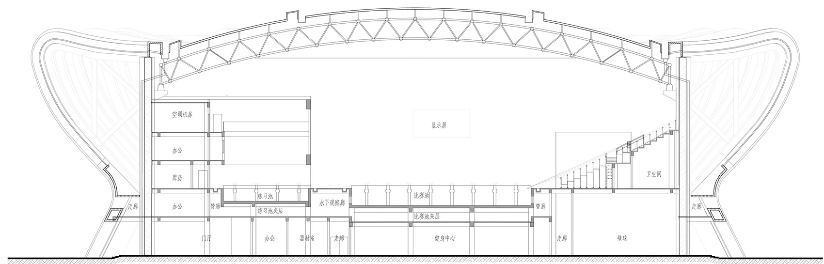 苍南体育中心 | 型钢桁架结构结合曲面网壳，呈现“八”字形构图-72