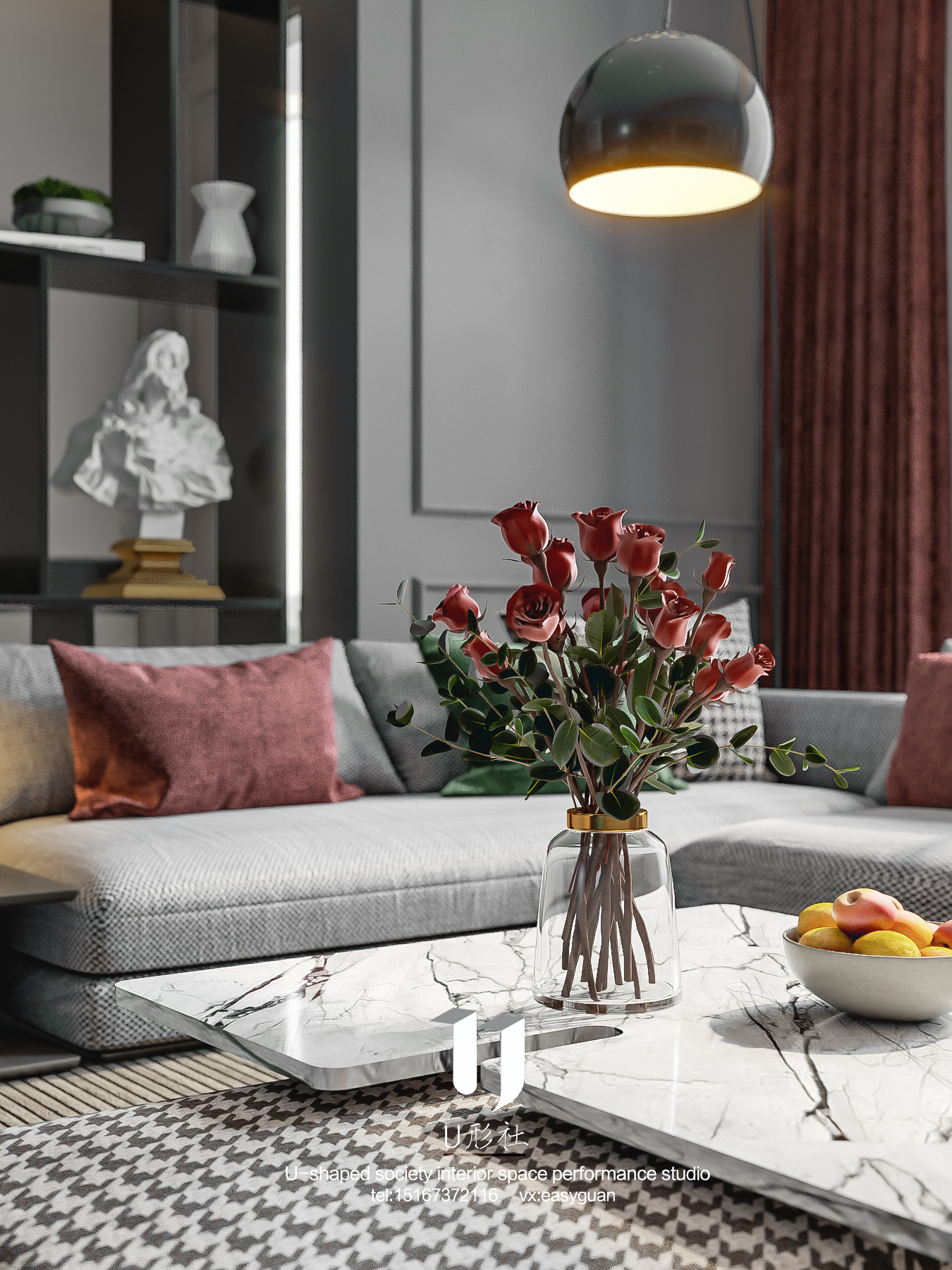 现代住宅的绿色与红色碰撞-6