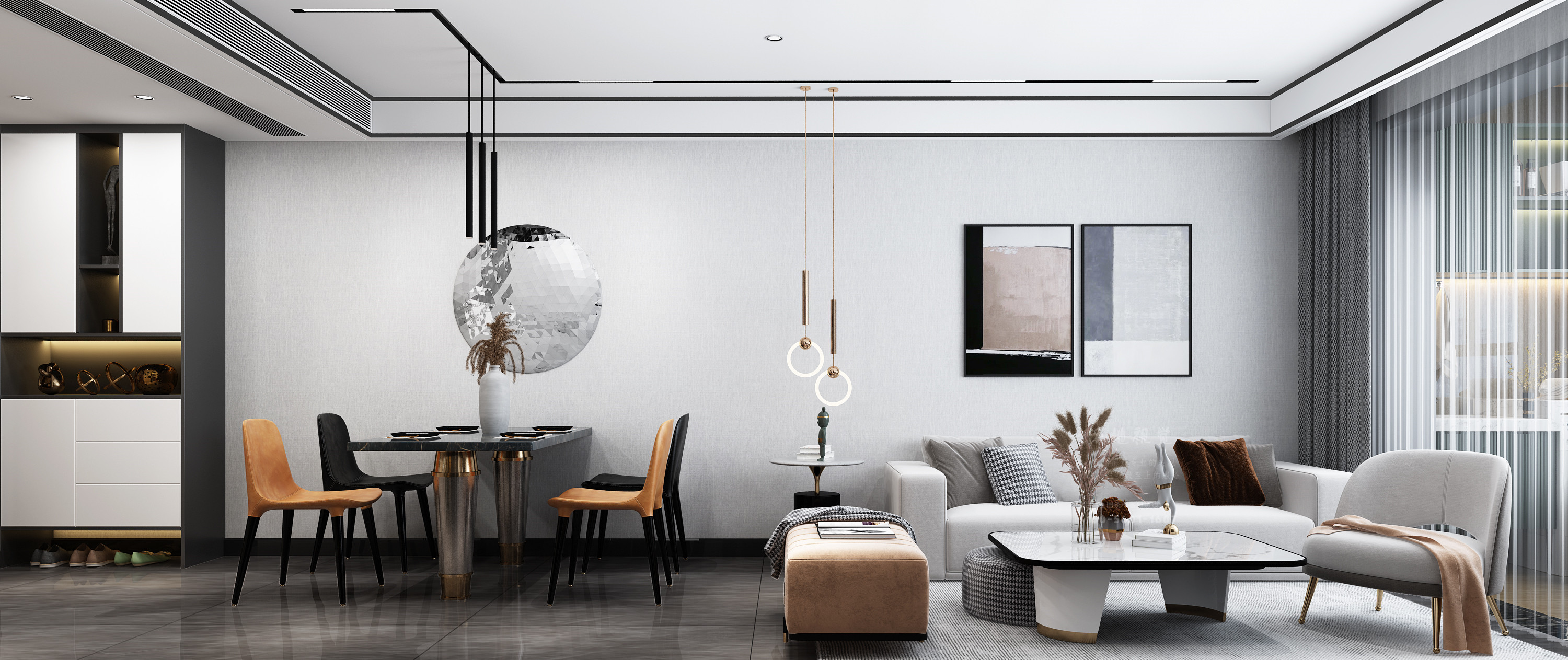 现代黑白灰家装客餐厅主卧-8