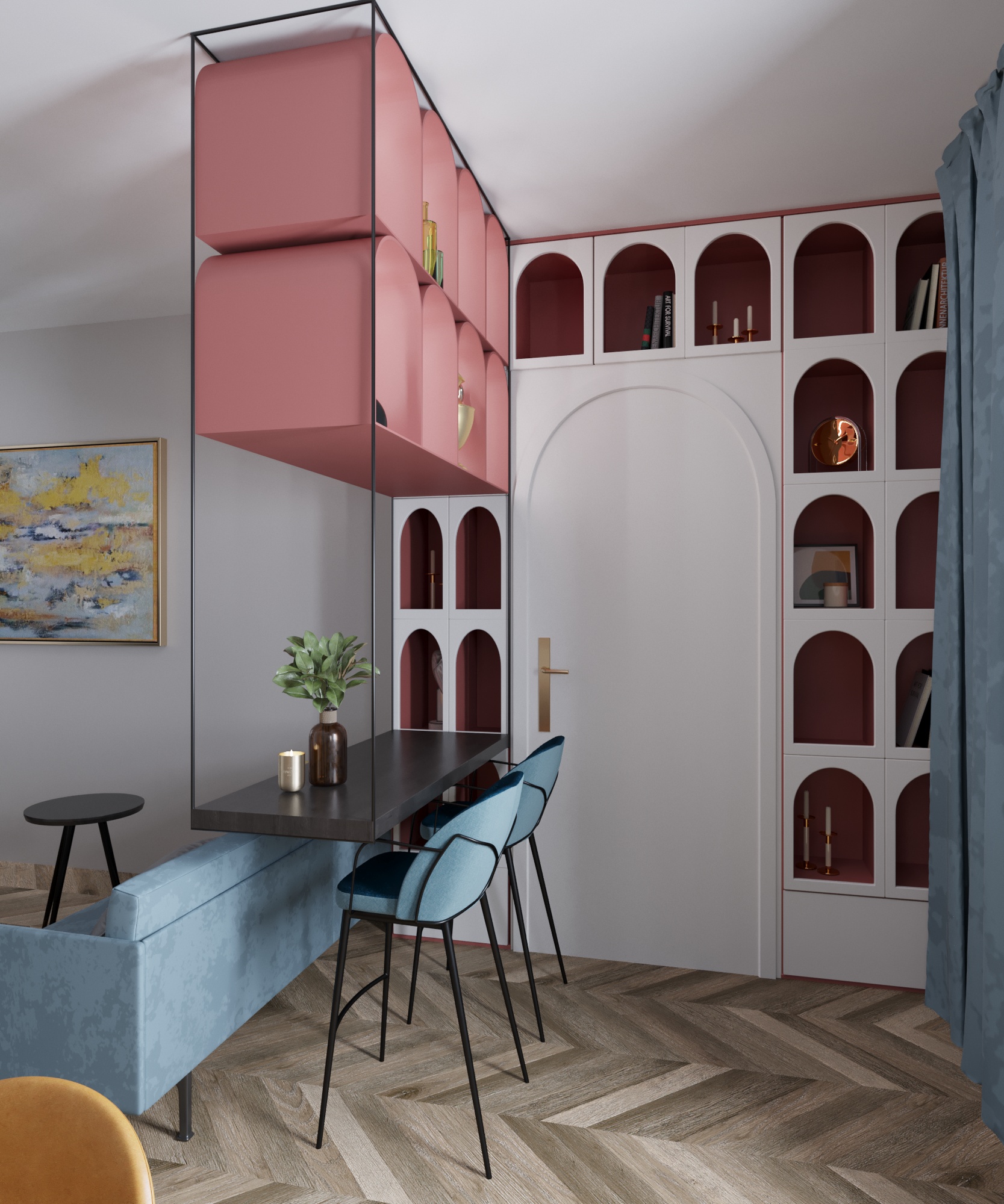 Living room with fireplace in a country house-5