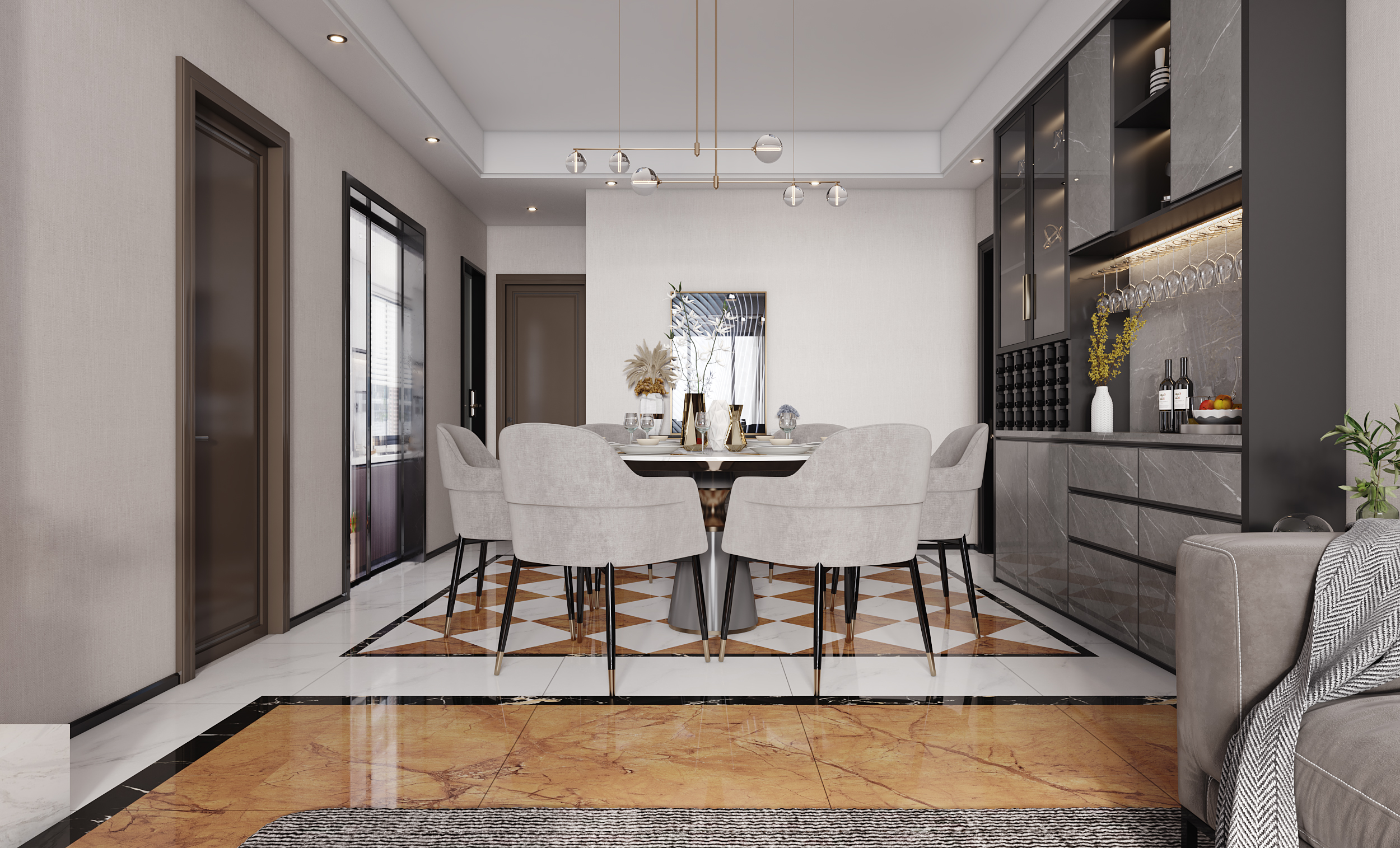 现代黑白灰家装客餐厅主卧-4