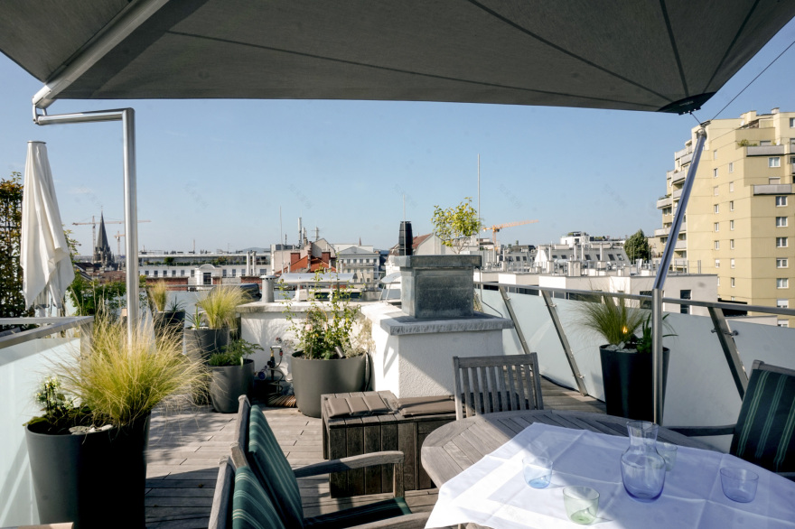 维也纳七区顶层公寓,温馨原木与黑色花岗岩的完美融合-7