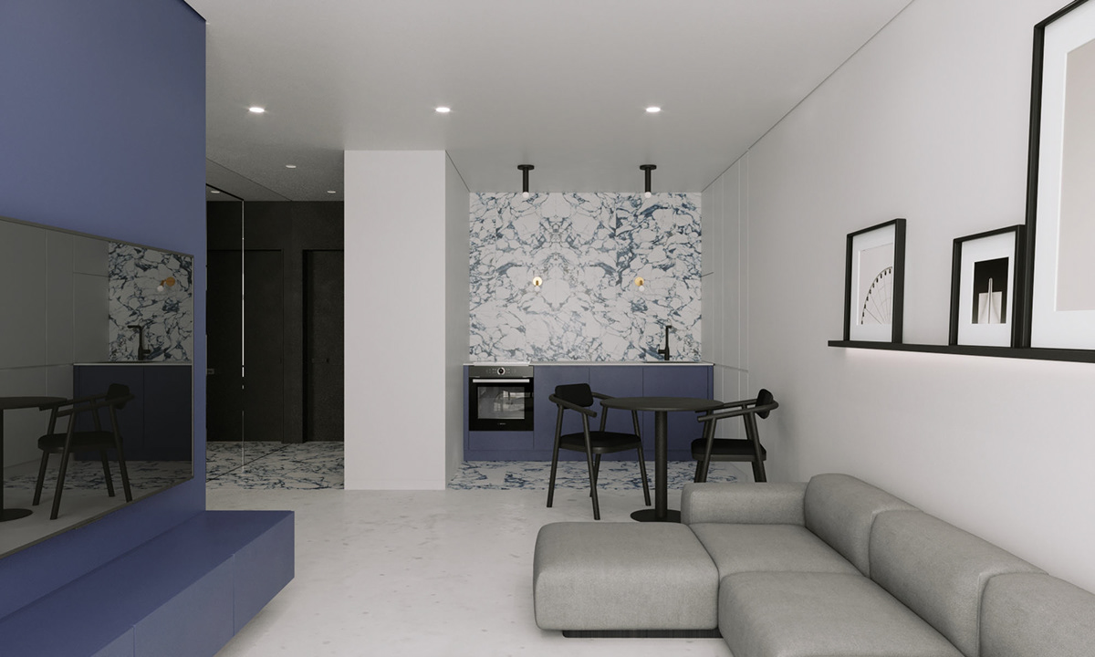 乌克兰 45 平米蓝色系公寓，惊艳 2020 年设计界-4