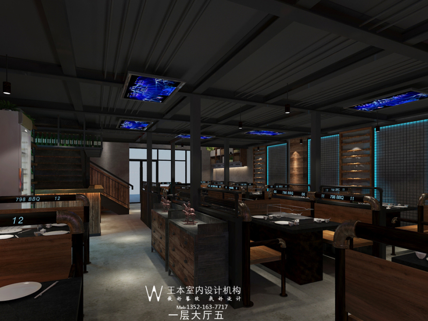 珠海 798 主题烧烤店 | 工业风 LOFT 搭配彩色灯光,打造灵动空间-17