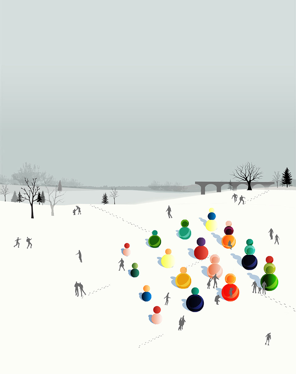 “天气预报员” 取暖小屋，加拿大/雪地中的彩色雪人-20