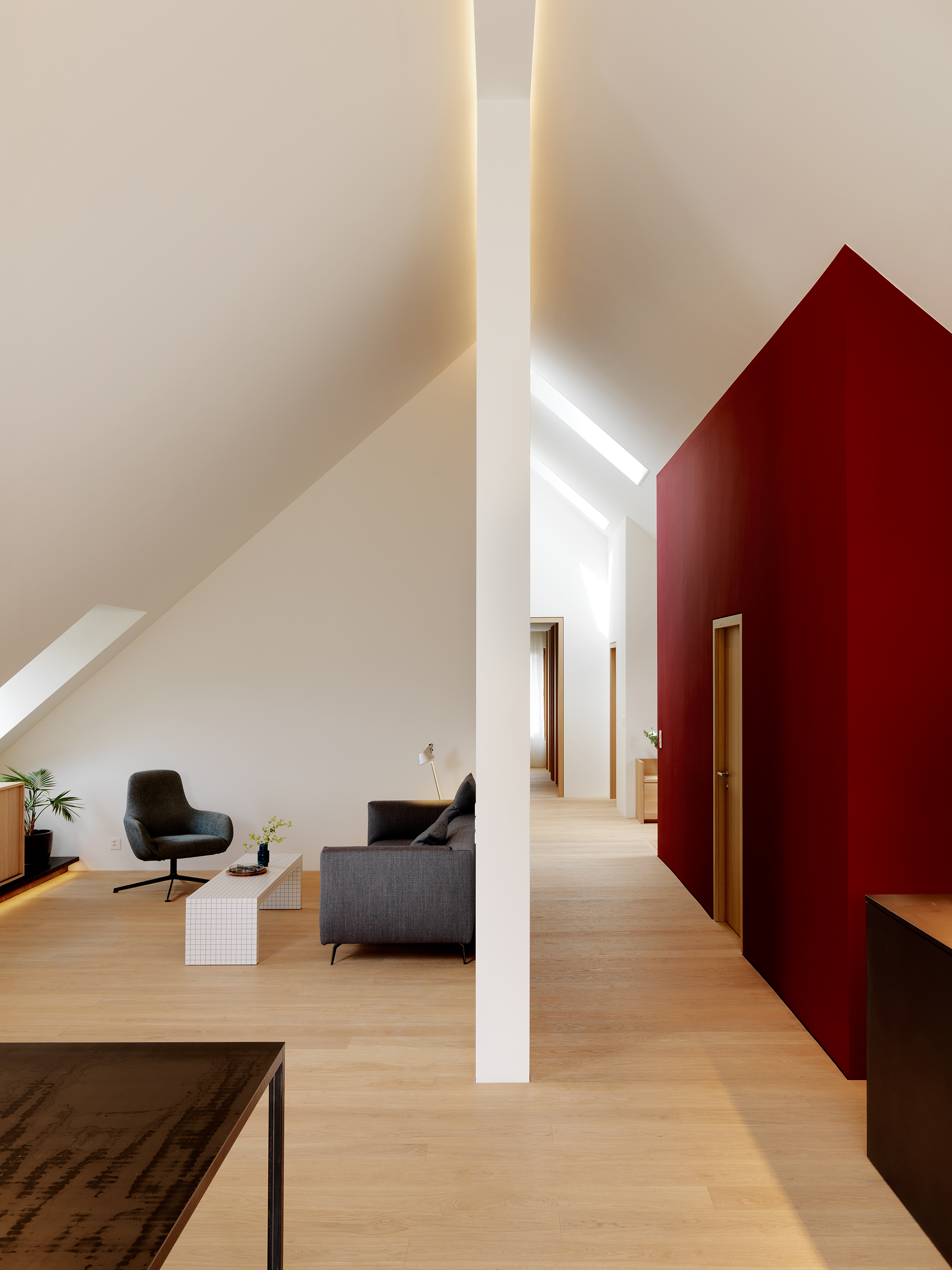 瑞士家庭公寓,红墙分隔流动空间-0
