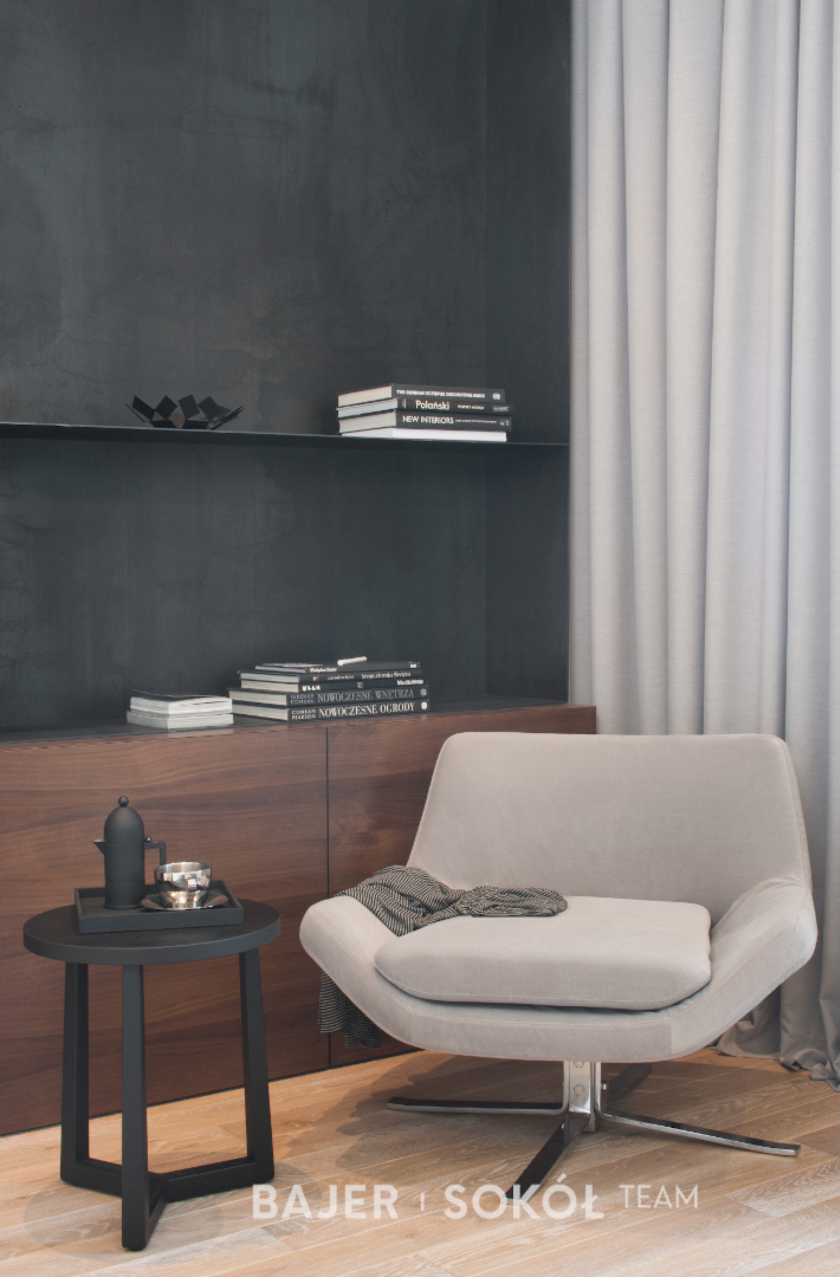 华沙中心小公寓,美式核桃木与灰岩的温馨空间-6