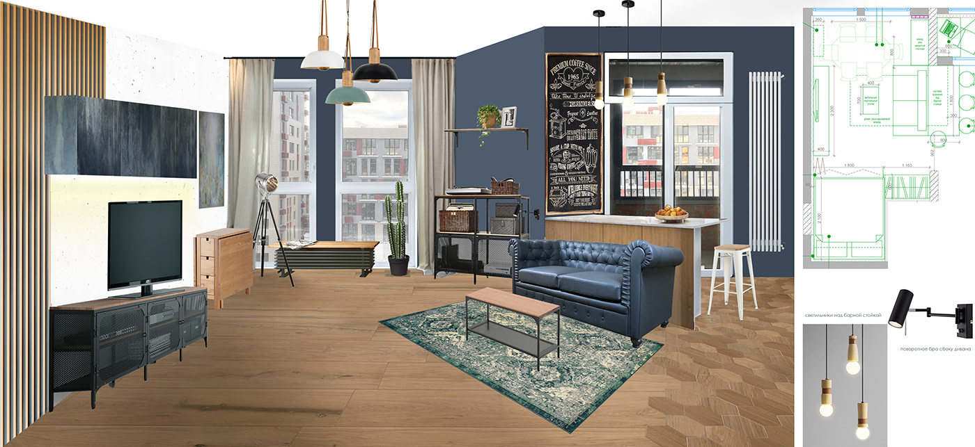 Studio 38 m2 / Дизайн-проект маленькой квартиры/коллажи-2