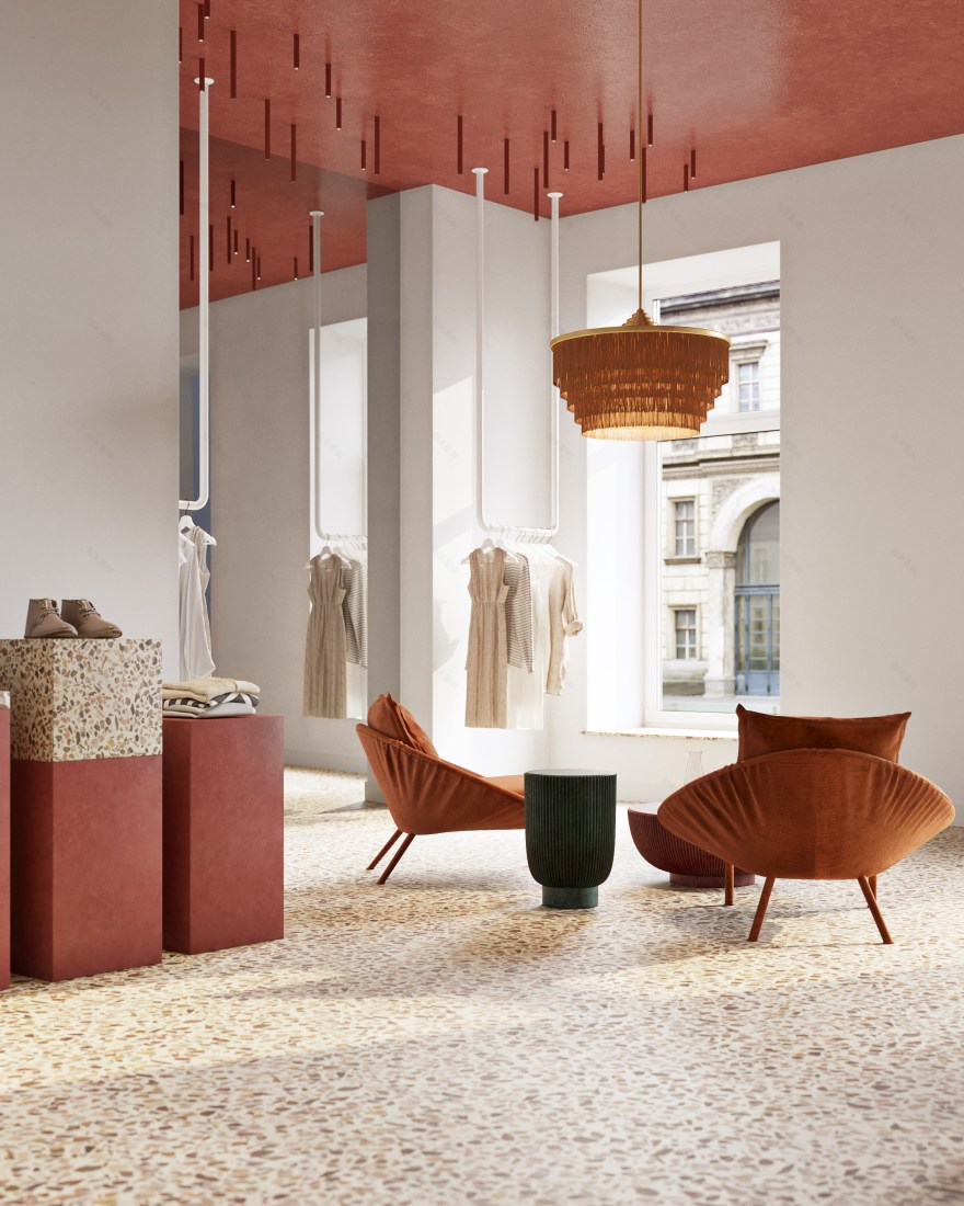 对比色彩几何,80 平米服装店的巧妙分区设计-4