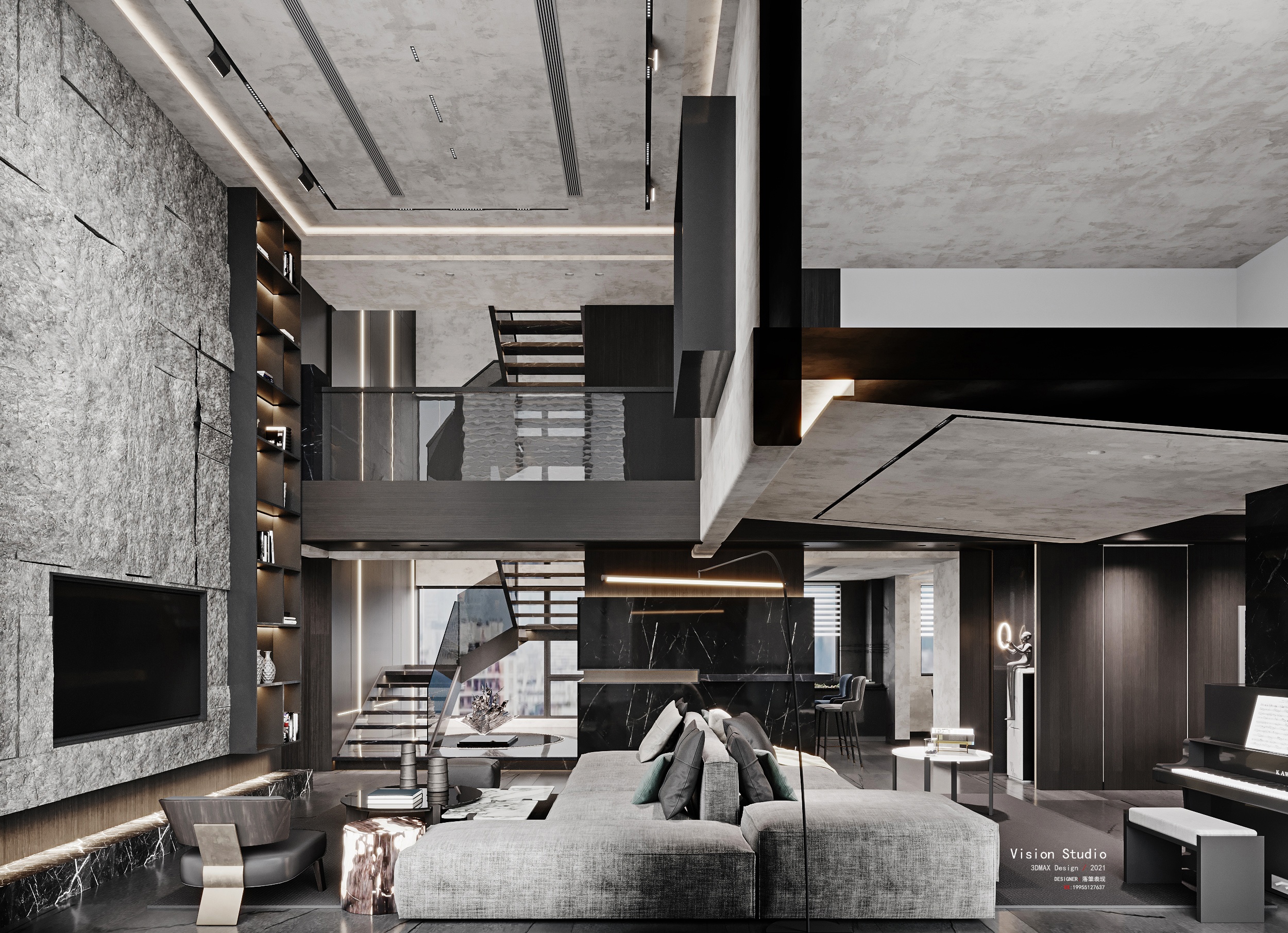 落筆視覺 |暗黑现代别墅-17