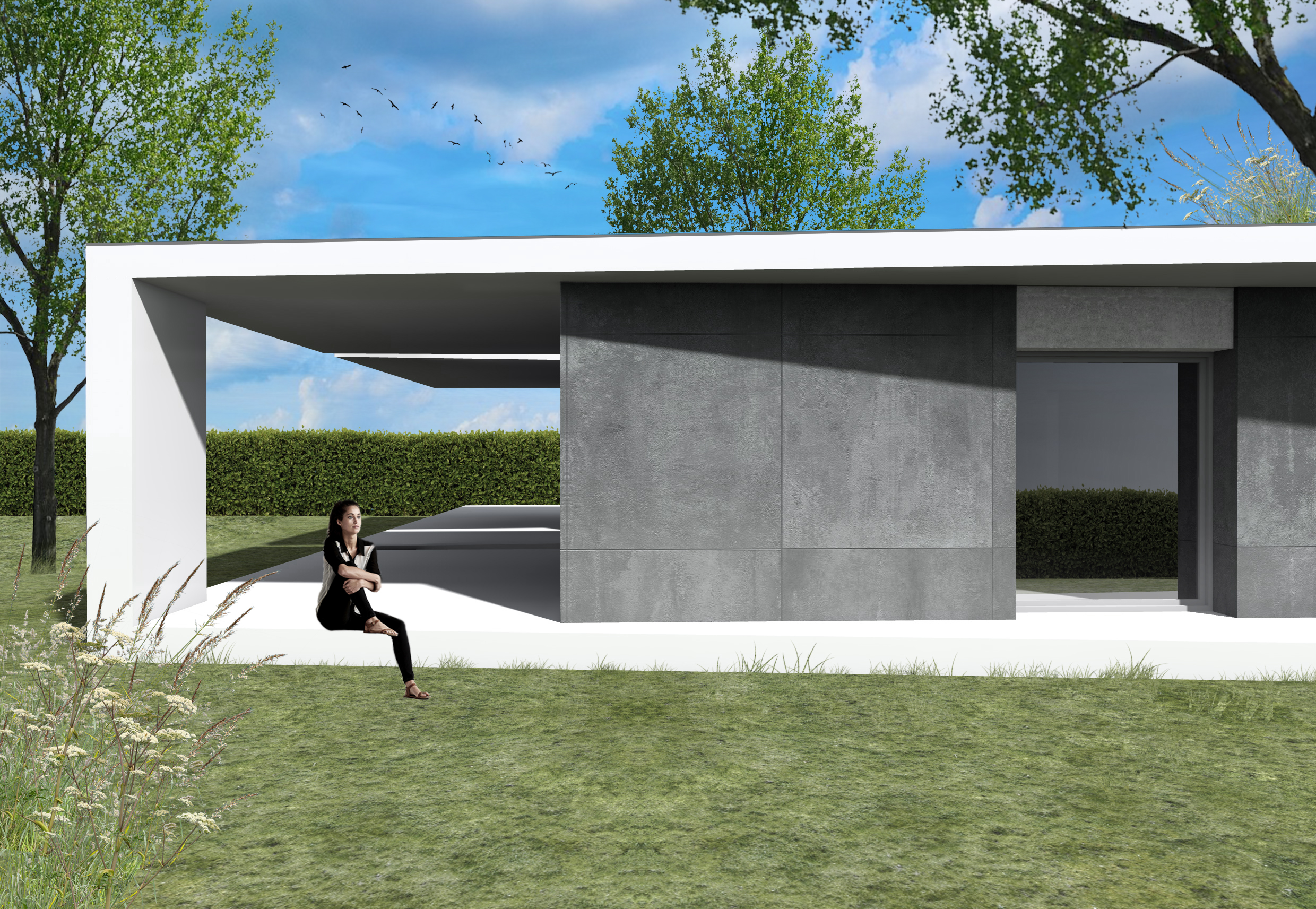 单层别墅设计典范 | 绿色庭院与独特空间布局-1